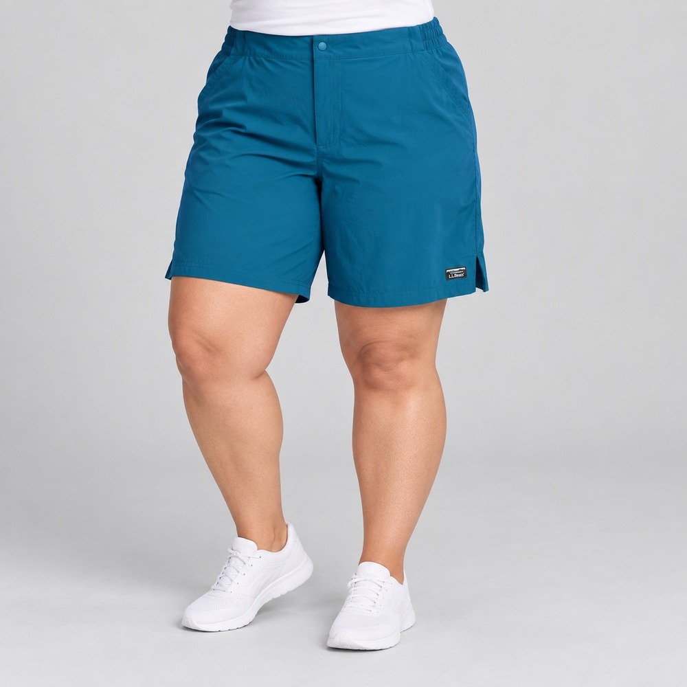 L.L. Bean Stretch UPF 50+ 9" Board Shorts Women 20W Plus Blue Swim Active Hiking